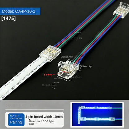 4-Pin Solderless Quick Connectors for 8mm & 10mm RGB COB/SMD LED Light Strips – Ultra-Thin Transparent Crystal Clips