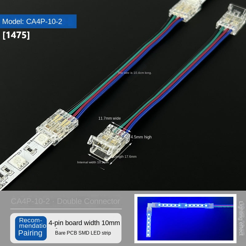 4-Pin Solderless Quick Connectors for 8mm & 10mm RGB COB/SMD LED Light Strips – Ultra-Thin Transparent Crystal Clips