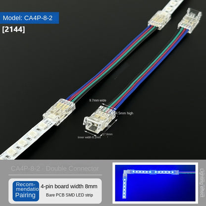 4-Pin Solderless Quick Connectors for 8mm & 10mm RGB COB/SMD LED Light Strips – Ultra-Thin Transparent Crystal Clips