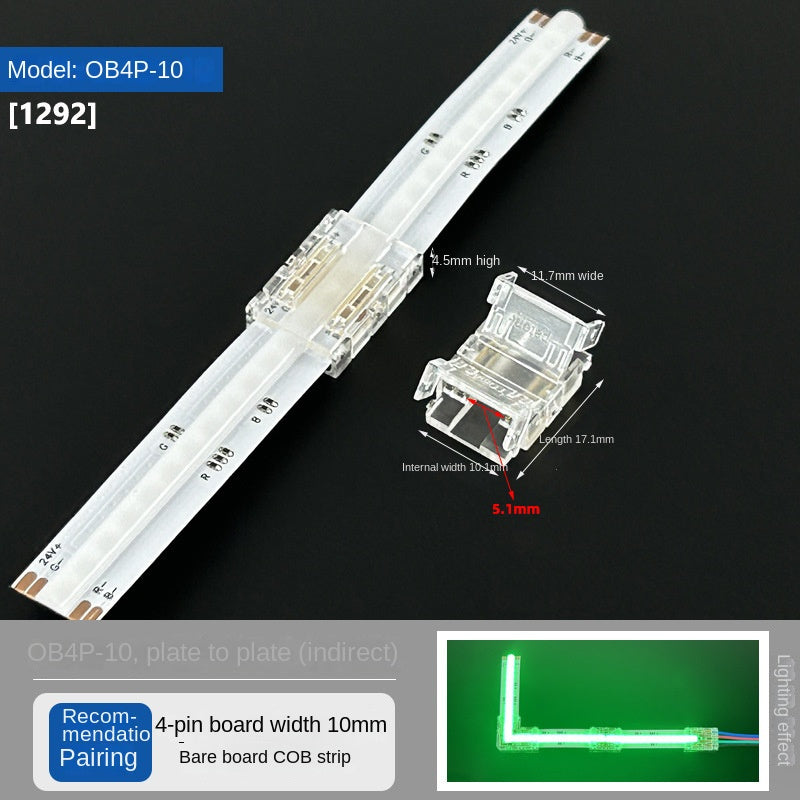 4-Pin Solderless Quick Connectors for 8mm & 10mm RGB COB/SMD LED Light Strips – Ultra-Thin Transparent Crystal Clips