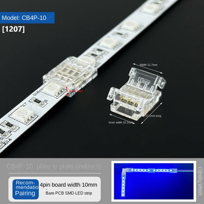 4-Pin Solderless Quick Connectors for 8mm & 10mm RGB COB/SMD LED Light Strips – Ultra-Thin Transparent Crystal Clips
