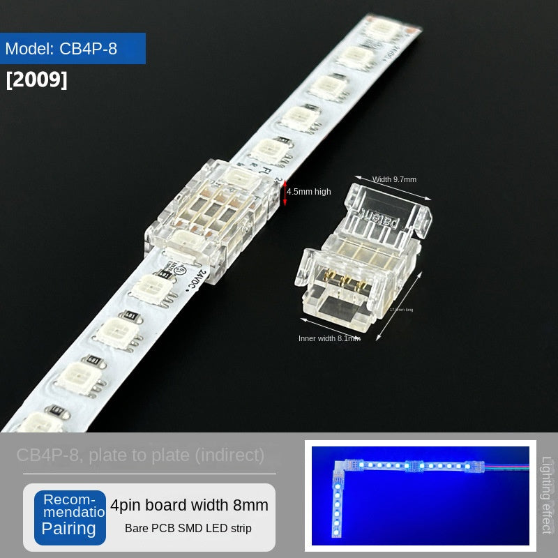4-Pin Solderless Quick Connectors for 8mm & 10mm RGB COB/SMD LED Light Strips – Ultra-Thin Transparent Crystal Clips