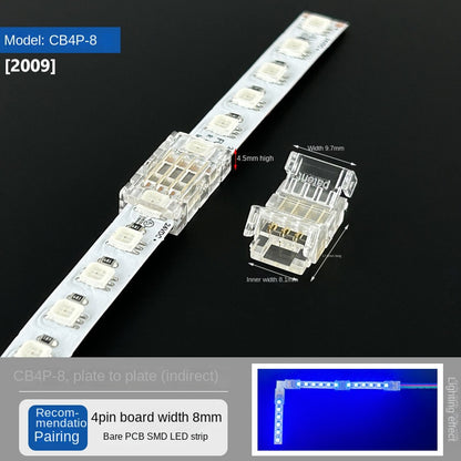 4-Pin Solderless Quick Connectors for 8mm & 10mm RGB COB/SMD LED Light Strips – Ultra-Thin Transparent Crystal Clips