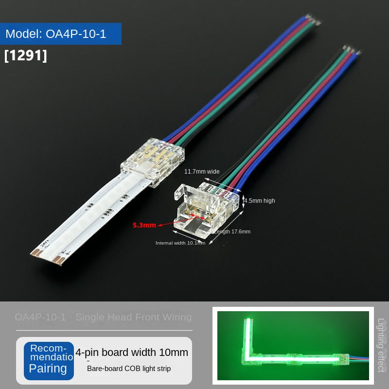 4-Pin Solderless Quick Connectors for 8mm & 10mm RGB COB/SMD LED Light Strips – Ultra-Thin Transparent Crystal Clips