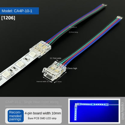 4-Pin Solderless Quick Connectors for 8mm & 10mm RGB COB/SMD LED Light Strips – Ultra-Thin Transparent Crystal Clips