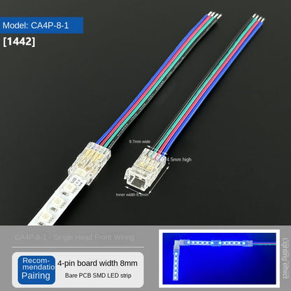 4-Pin Solderless Quick Connectors for 8mm & 10mm RGB COB/SMD LED Light Strips – Ultra-Thin Transparent Crystal Clips