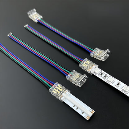 4-Pin Solderless Quick Connectors for 8mm & 10mm RGB COB/SMD LED Light Strips – Ultra-Thin Transparent Crystal Clips
