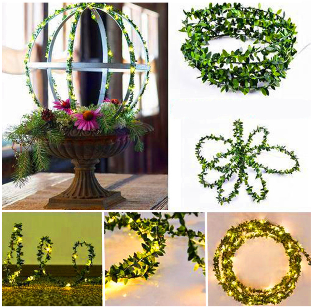 Creative simulation green leaf rattan LED copper wire light string Christmas wedding decoration DIY wreath battery box USB color light