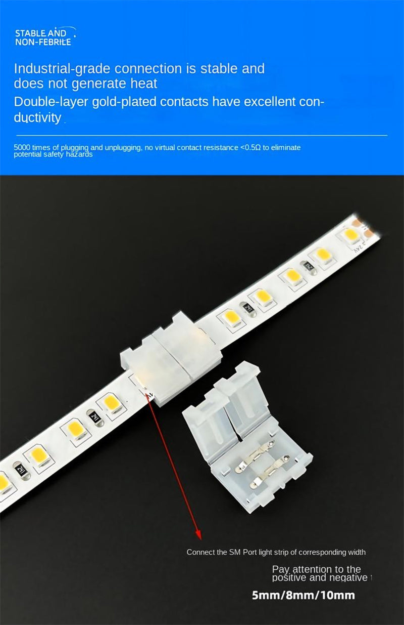 2-Pin Solderless Quick Press-Fit Connectors for 5V 12V 24V COB & SMD Bare LED Light Strips