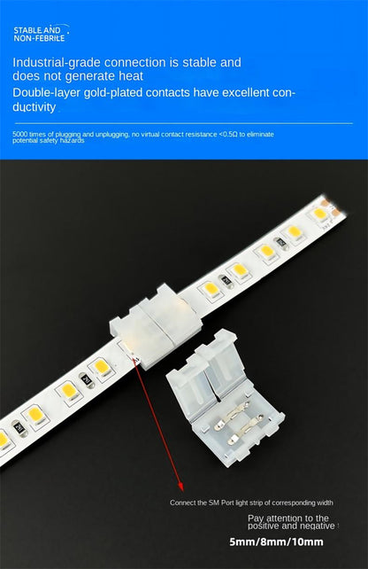 Plier-Crimp Crystal Solderless Quick LED Strip Connectors – Ultra-Thin Gapless Corner & Extension Clips