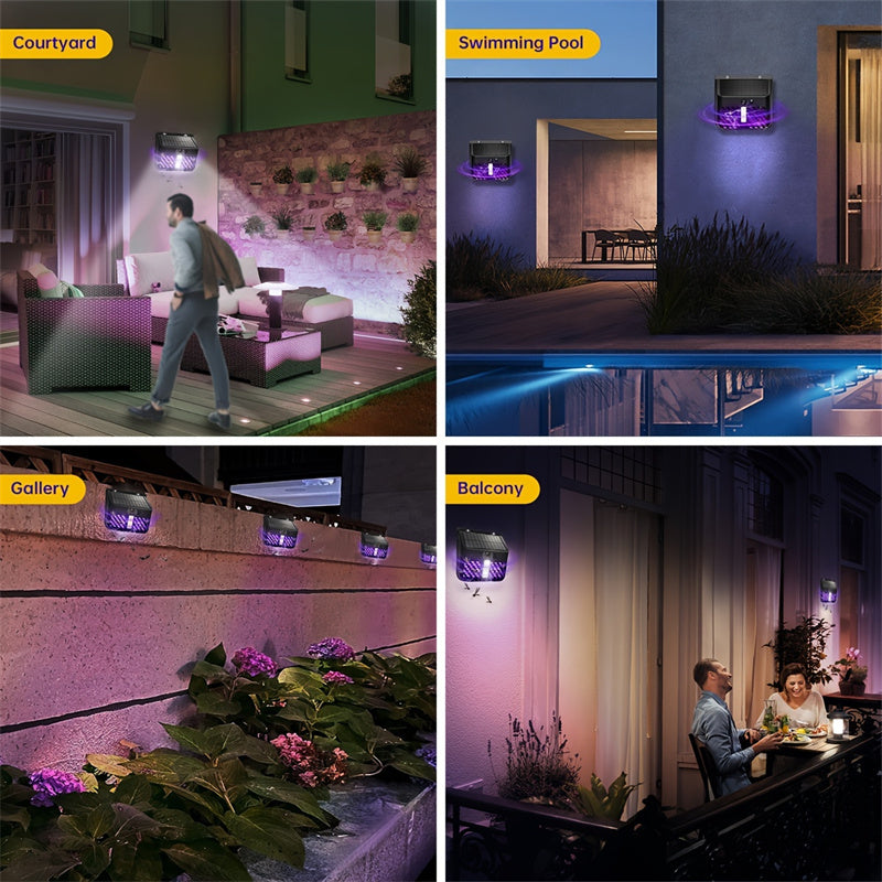 Solar Powered Outdoor Mosquito Killer Lamp Waterproof Electric Bug Zapper with LED Light for Garden, Patio, Yard & Villa