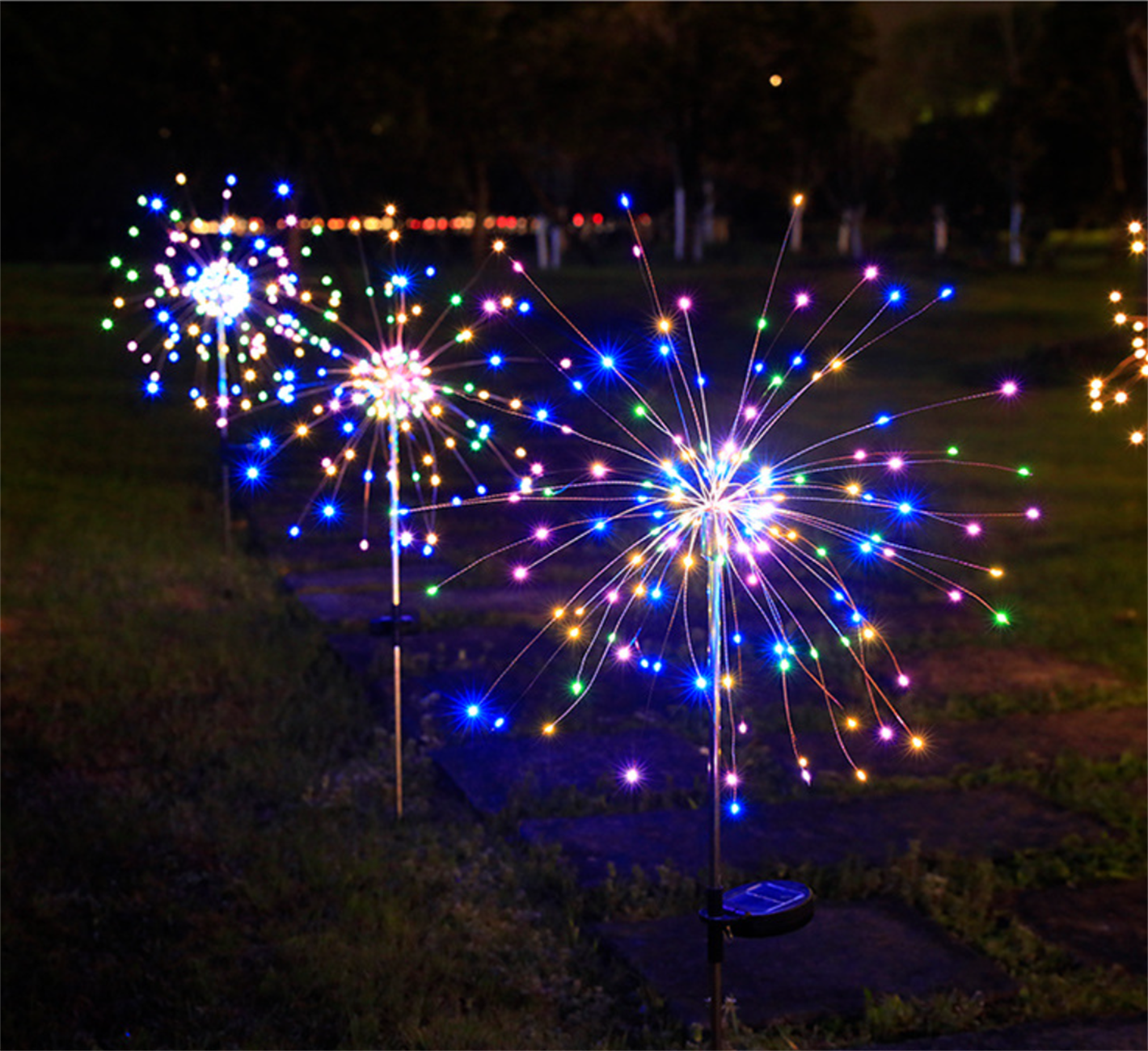 LED Solar Lamp Ground Mounted Fireworks Lights, Outdoor Festival Courtyard Garden Decoration, Lawn Dandelion Colored Light String