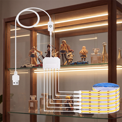 5V COB LED Strip Light Kit with Touch & Remote Sensor Control, 1-to-6