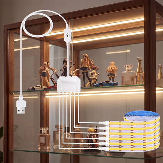 5V COB LED Strip Light Kit with Touch & Remote Sensor Control, 1-to-6