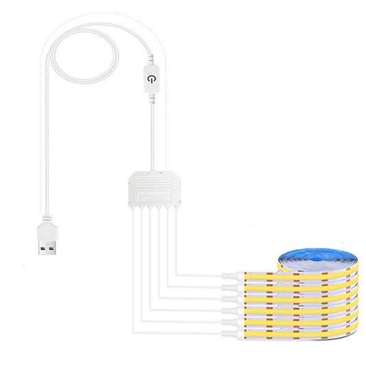 5V COB LED Strip Light Kit with Touch & Remote Sensor Control, 1-to-6