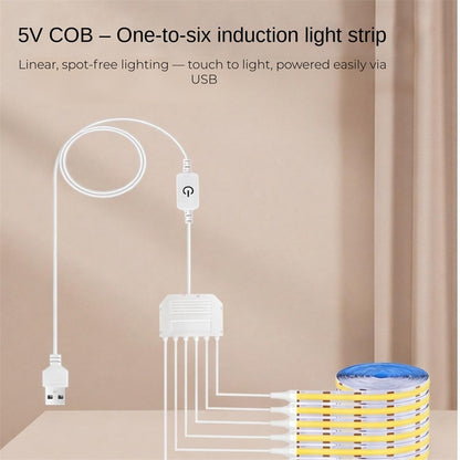 5V COB LED Strip Light Kit with Touch & Remote Sensor Control, 1-to-6
