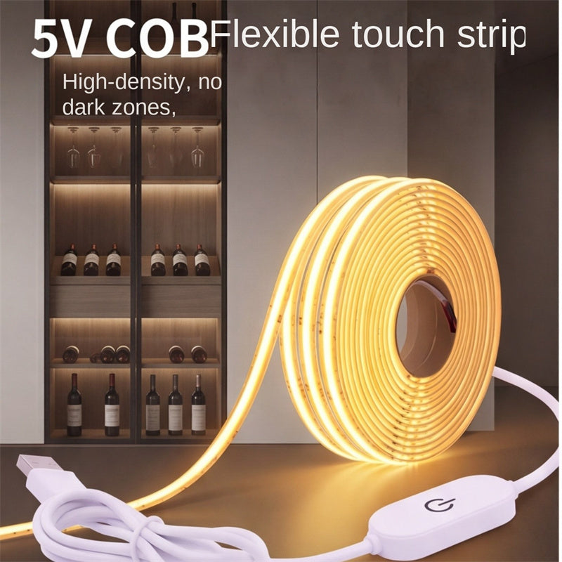 5V USB COB LED Strip Light with Touch Switch,Flexible Cabinet Light