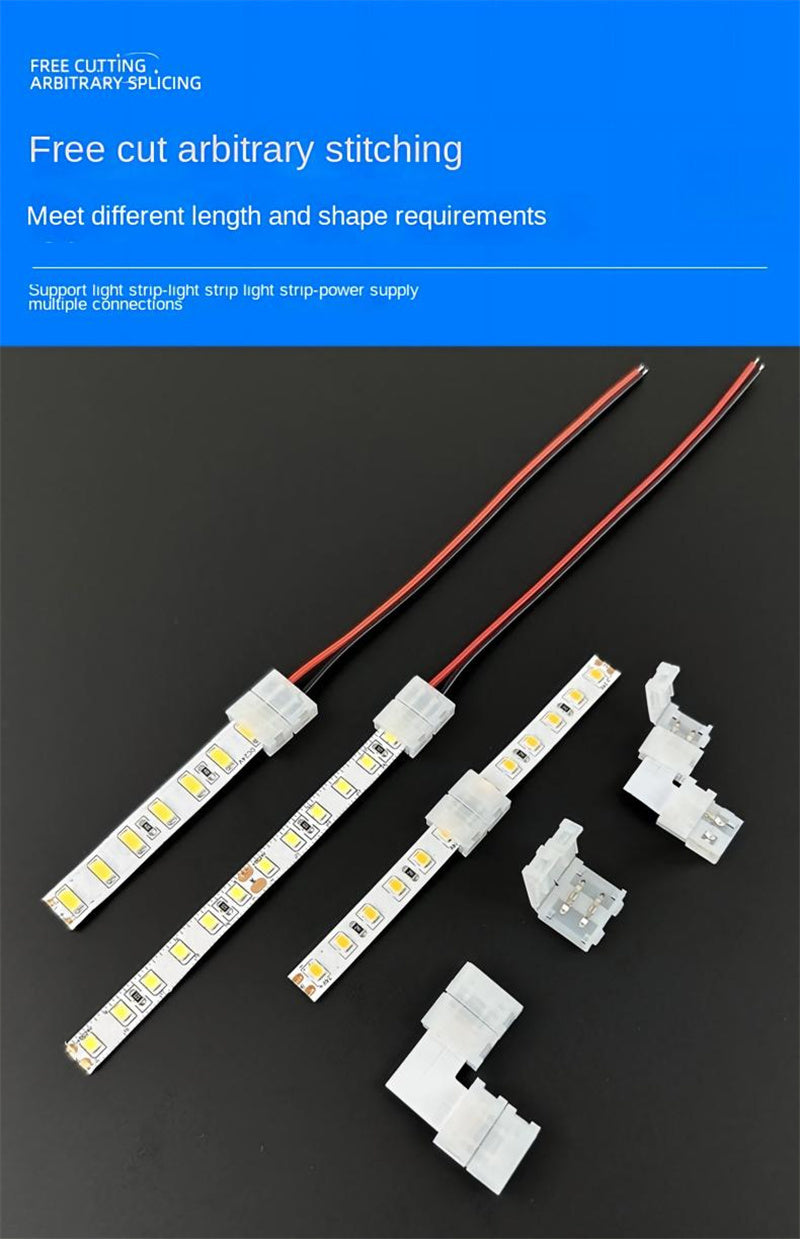 2-Pin Solderless Quick Press-Fit Connectors for 5V 12V 24V COB & SMD Bare LED Light Strips