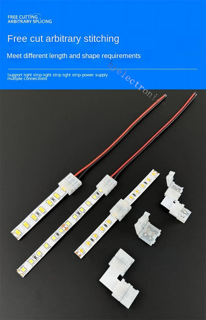2-Pin Solderless Quick Press-Fit Connectors for 5V 12V 24V COB & SMD Bare LED Light Strips