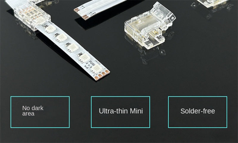 4-Pin Solderless Quick Connectors for 8mm & 10mm RGB COB/SMD LED Light Strips – Ultra-Thin Transparent Crystal Clips