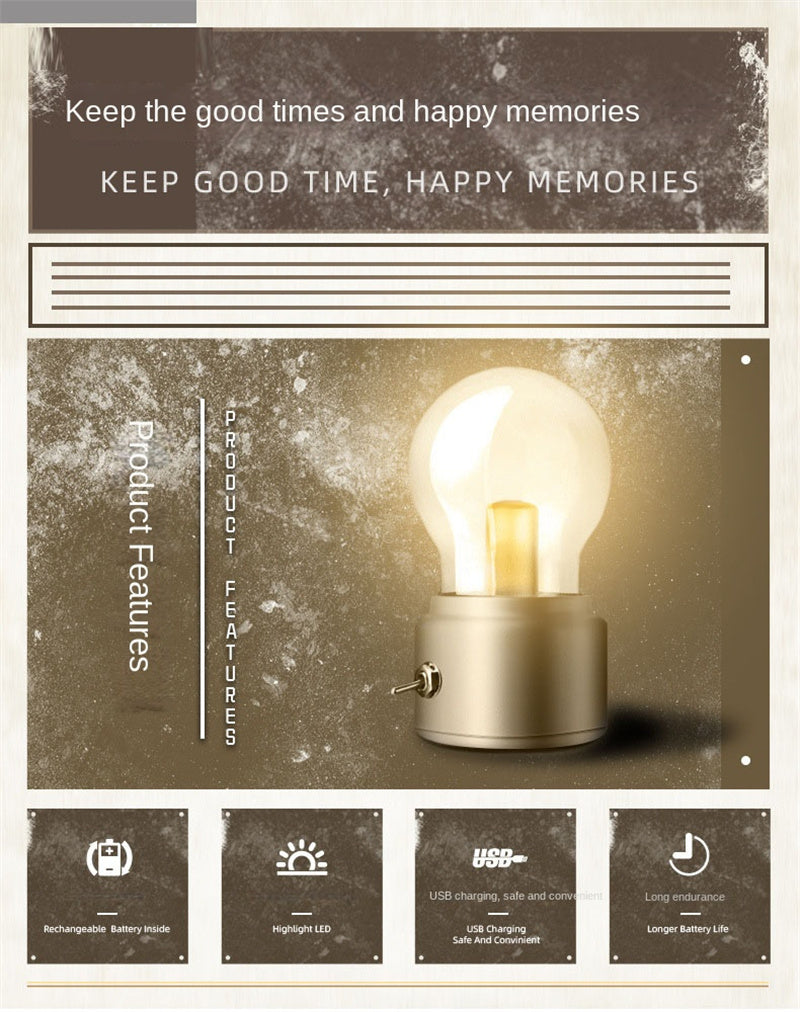 Vintage British Style USB Rechargeable LED Light Bulb Lamp – Portable Cordless Ambient Night Light