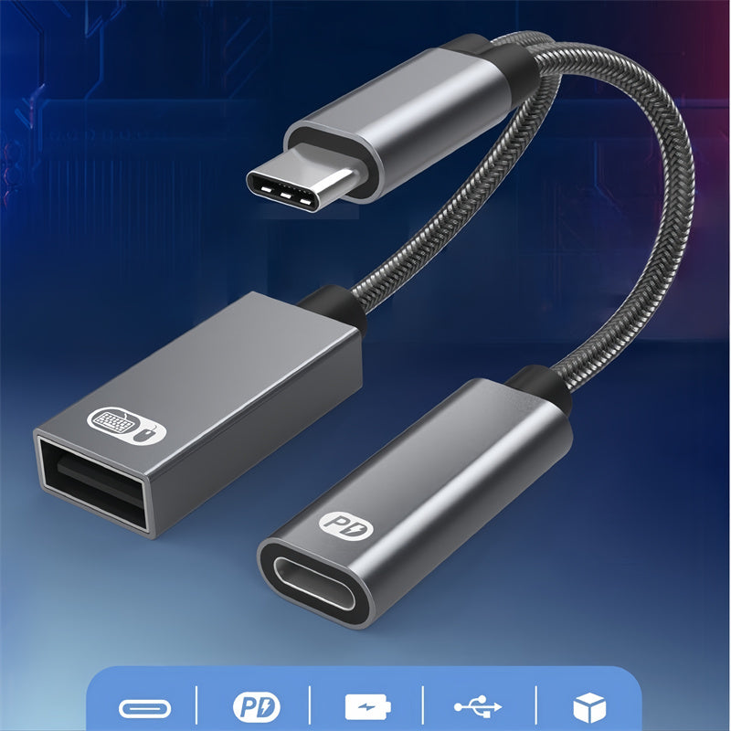 2-in-1 Multifunctional Adaptor 60W Fast Charging Type-C to USB OTG Converter Suitable for Apple 16 Connector
