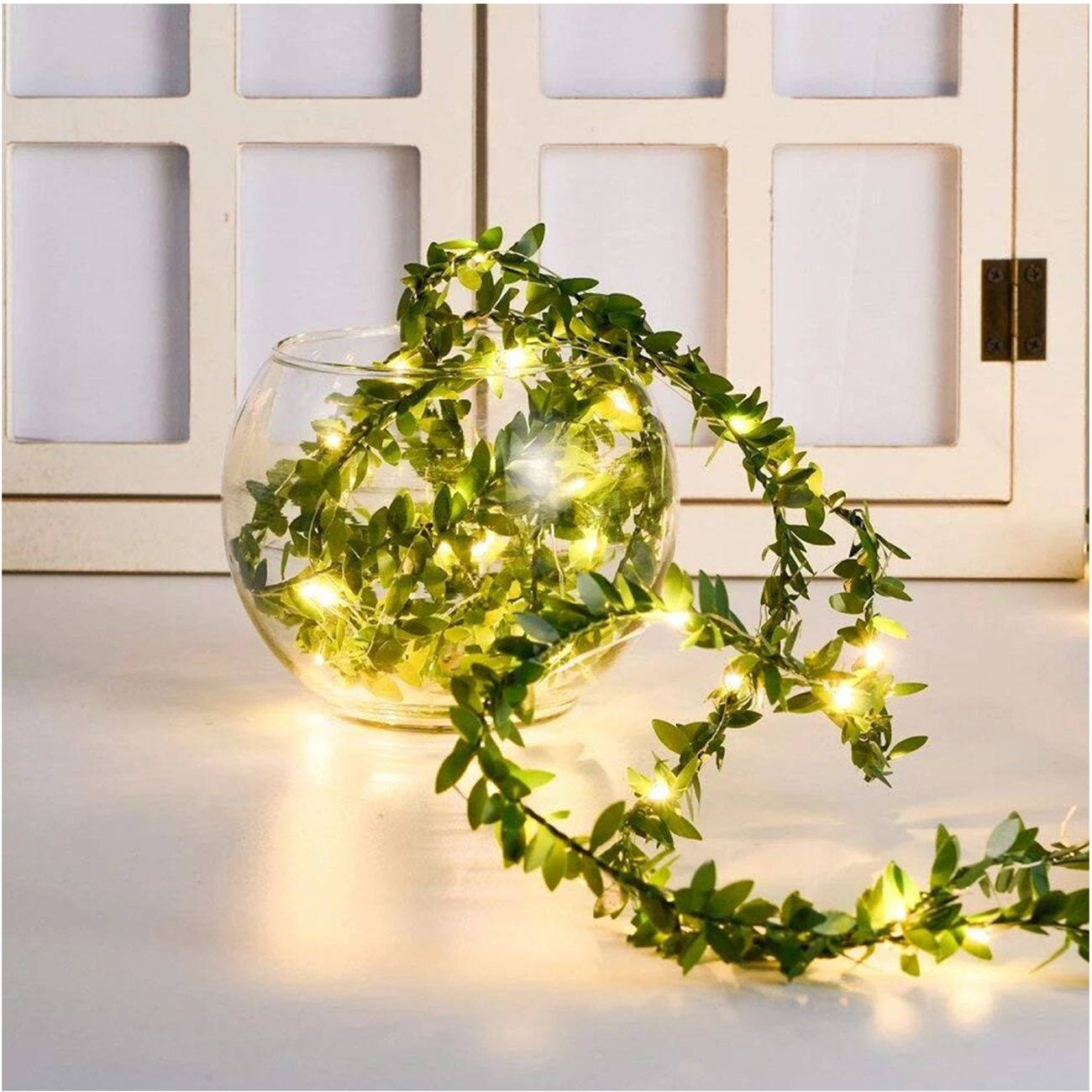 Creative simulation green leaf rattan LED copper wire light string Christmas wedding decoration DIY wreath battery box USB color light