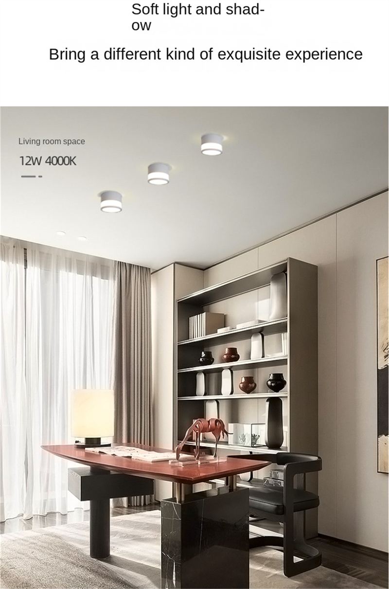 Side-Emitting Surface-Mounted LED Downlight · No-Cut Installation · 3-Color Switchable (Warm/Neutral/Cool) · 5W/7W/12W · Hallway, Bedroom, Living Room