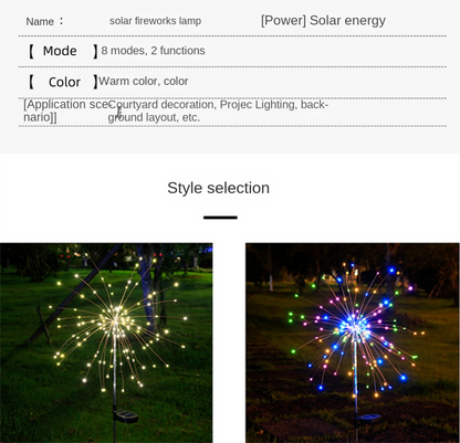 مصابيح الألعاب النارية المثبتة على الأرض تعمل بالطاقة الشمسية LED، ديكور حديقة الفناء الخارجي، سلسلة إضاءة ملونة من الهندباء