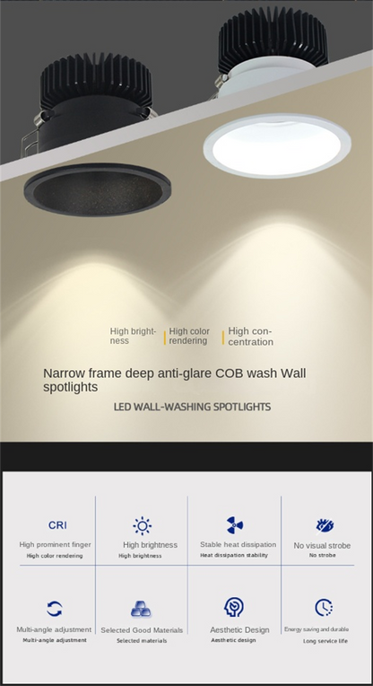 Narrow border deep anti glare LED tube light high display finger without main light indoor 75 hole embedded ceiling wall wash spotlight