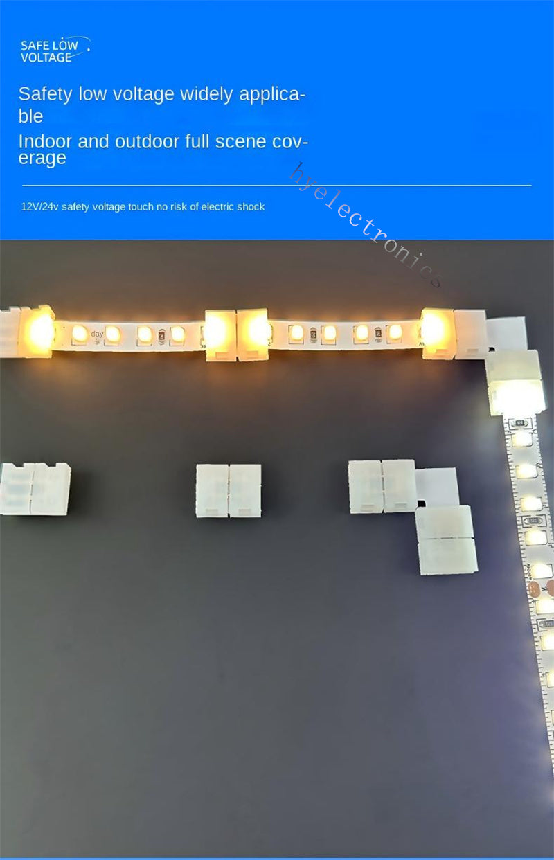 2-Pin Solderless Quick Press-Fit Connectors for 5V 12V 24V COB & SMD Bare LED Light Strips