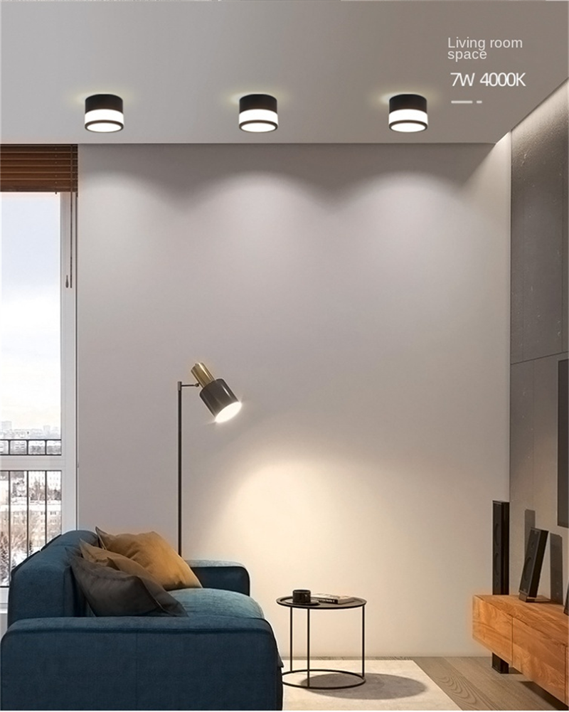 Side-Emitting Surface-Mounted LED Downlight · No-Cut Installation · 3-Color Switchable (Warm/Neutral/Cool) · 5W/7W/12W · Hallway, Bedroom, Living Room