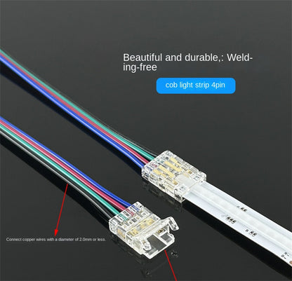 4-Pin Solderless Quick Connectors for 8mm & 10mm RGB COB/SMD LED Light Strips – Ultra-Thin Transparent Crystal Clips