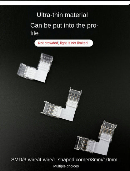 3-Pin Solderless Quick Connectors for CCT Dual-White & Chasing Flowing COB/SMD LED Strips – Ultra-Thin Transparent Clips