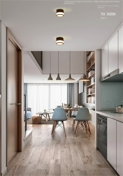 Side-Emitting Surface-Mounted LED Downlight · No-Cut Installation · 3-Color Switchable (Warm/Neutral/Cool) · 5W/7W/12W · Hallway, Bedroom, Living Room