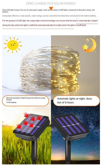 Solar LED Copper Wire String Lights – Waterproof Outdoor Fairy Lights for Garden, Patio & Christmas Decoration