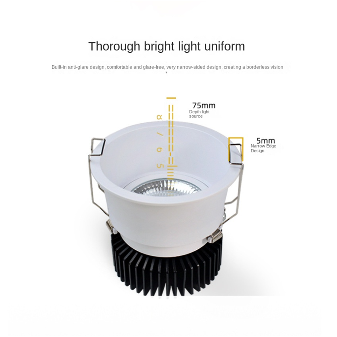 أنبوب إضاءة LED ضيق الحواف عميق مضاد للتوهج عرض عالي الإصبع بدون ضوء رئيسي داخلي 75 فتحة مدمجة في السقف والجدار