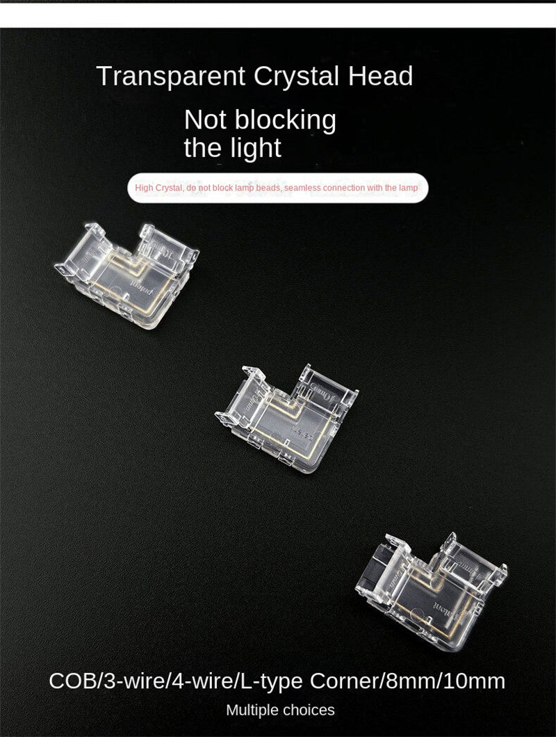3-Pin Solderless Quick Connectors for CCT Dual-White & Chasing Flowing COB/SMD LED Strips – Ultra-Thin Transparent Clips