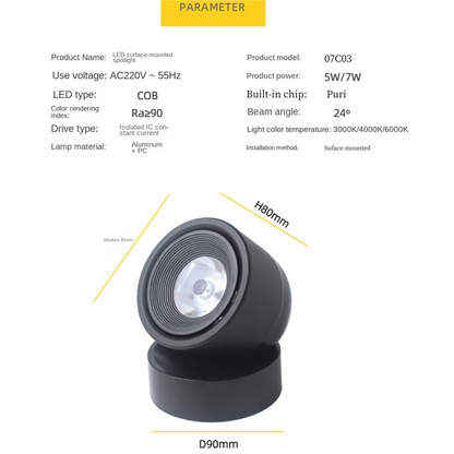 Surface-Mounted LED Spotlight · 360° Rotatable · No-Cut Installation · Anti-Glare Cylinder Ceiling Light for TV Wall, Bedroom, Wall Art & No-Main-Light Design