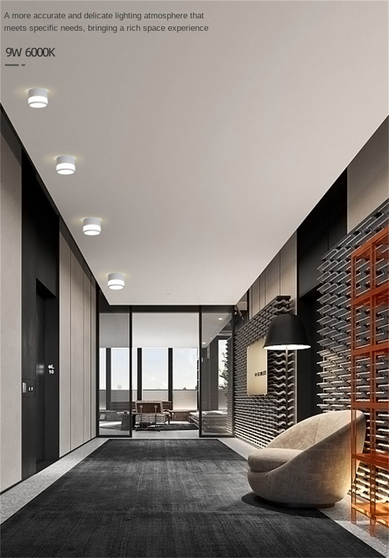 Side-Emitting Surface-Mounted LED Downlight · No-Cut Installation · 3-Color Switchable (Warm/Neutral/Cool) · 5W/7W/12W · Hallway, Bedroom, Living Room