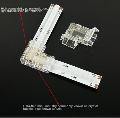 4-Pin Solderless Quick Connectors for 8mm & 10mm RGB COB/SMD LED Light Strips – Ultra-Thin Transparent Crystal Clips