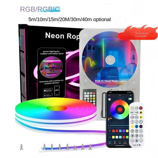 Bluetooth Music Sync RGB Neon Silicone LED Strip · DIY Flowing & Chasing Ambient Light