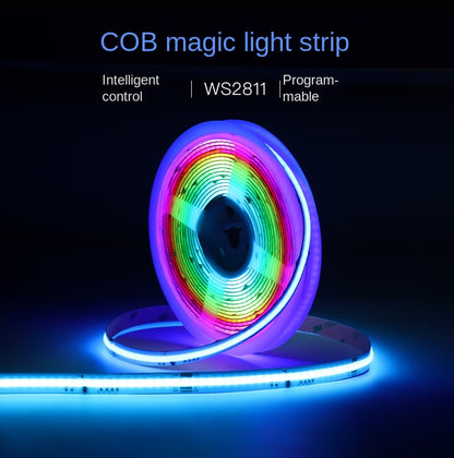 10mm RGBIC COB LED Light Strip – Programmable Chasing Flow Effect, Dotless Ambient Tape Lighting for DIY, or Home Decor.