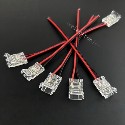2-Pin Solderless Quick Press-Fit Connectors for 5V 12V 24V COB & SMD Bare LED Light Strips