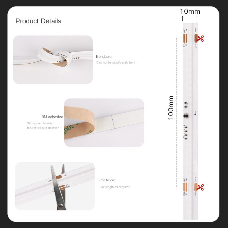 10mm RGBIC COB LED Light Strip – Programmable Chasing Flow Effect, Dotless Ambient Tape Lighting for DIY, or Home Decor.