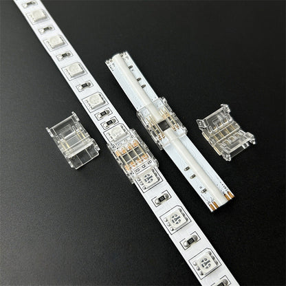 4-Pin Solderless Quick Connectors for 8mm & 10mm RGB COB/SMD LED Light Strips – Ultra-Thin Transparent Crystal Clips