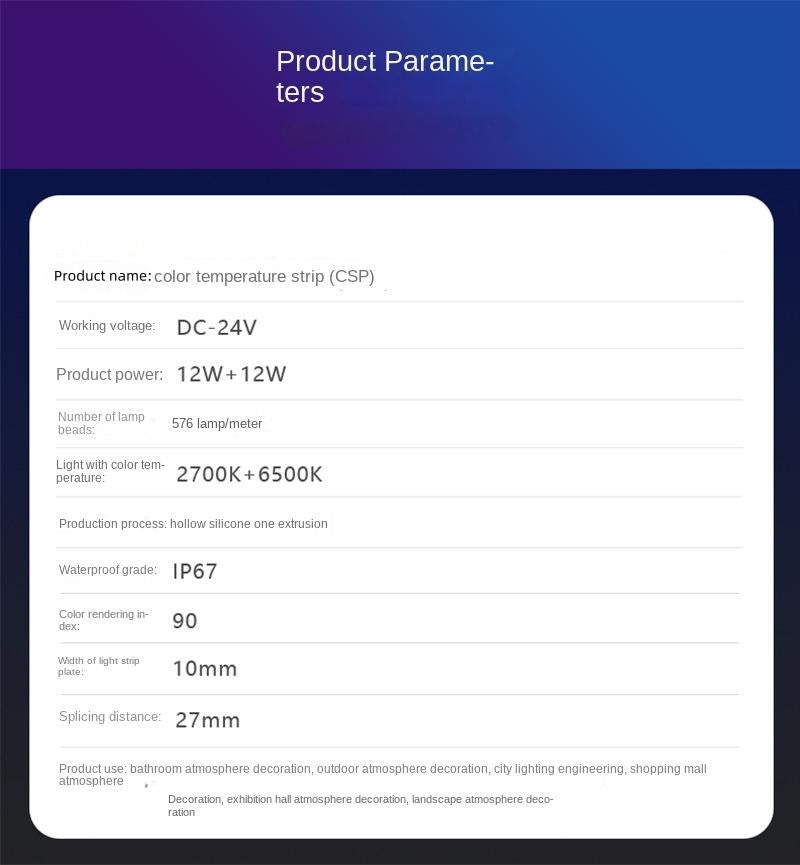 10mm Waterproof CCT COB LED Strip – Outdoor Safe, Flame-Retardant Ambient Lighting