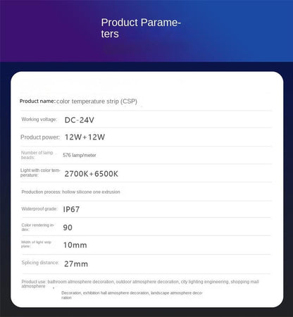 10mm Waterproof CCT COB LED Strip – Outdoor Safe, Flame-Retardant Ambient Lighting