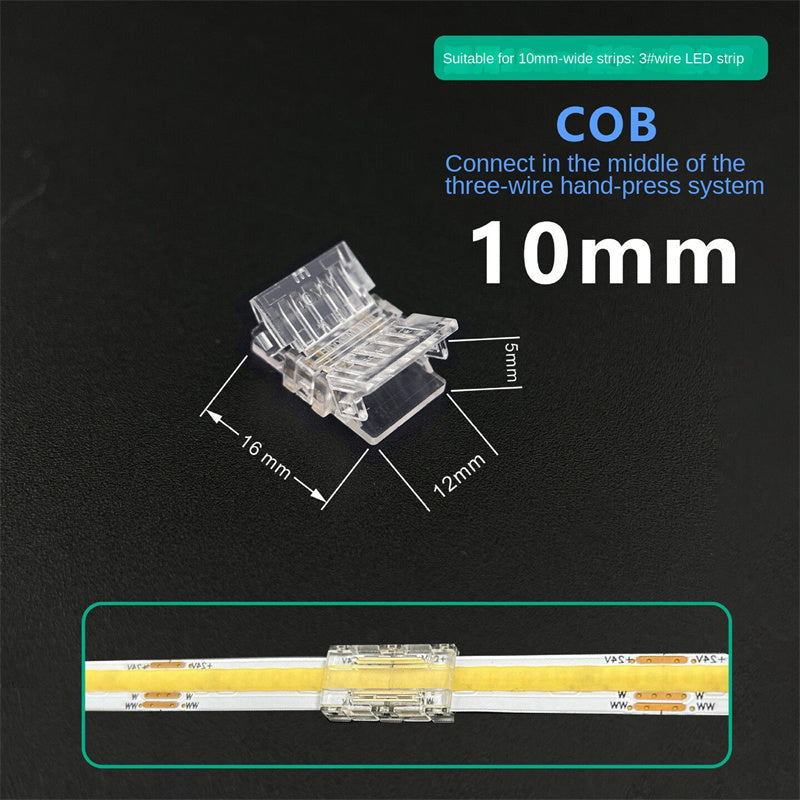 3-Pin Solderless Quick Connectors for CCT Dual-White & Chasing Flowing COB/SMD LED Strips – Ultra-Thin Transparent Clips