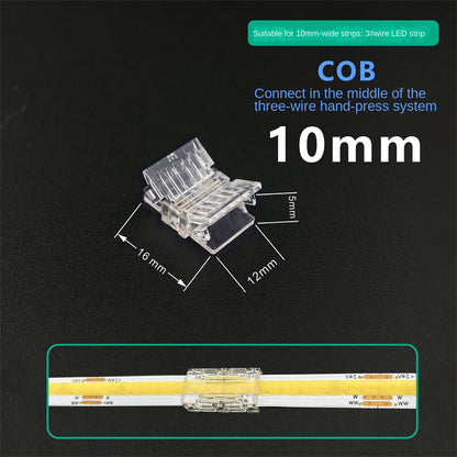 3-Pin Solderless Quick Connectors for CCT Dual-White & Chasing Flowing COB/SMD LED Strips – Ultra-Thin Transparent Clips
